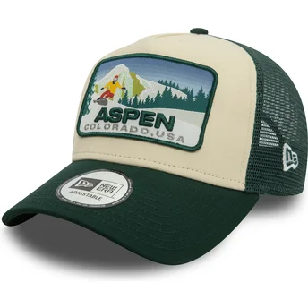 Truckerkeps grön A Frame Ski Patch från Aspen Städer och Stränder av New Era