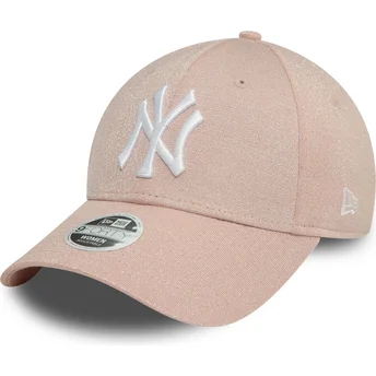 Ροζ κυρτό ρυθμιζόμενο καπέλο 9FORTY Glitter New York Yankees MLB για γυναίκες από την New Era