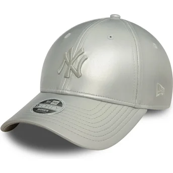 Casquette courbée argent ajustable pour femme con logo plateado 9FORTY Midi PU New York Yankees MLB New Era