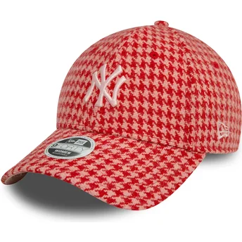 Gorra curva rosa ajustable para mujer 9FORTY Houndstooth de New York Yankees MLB de New Era