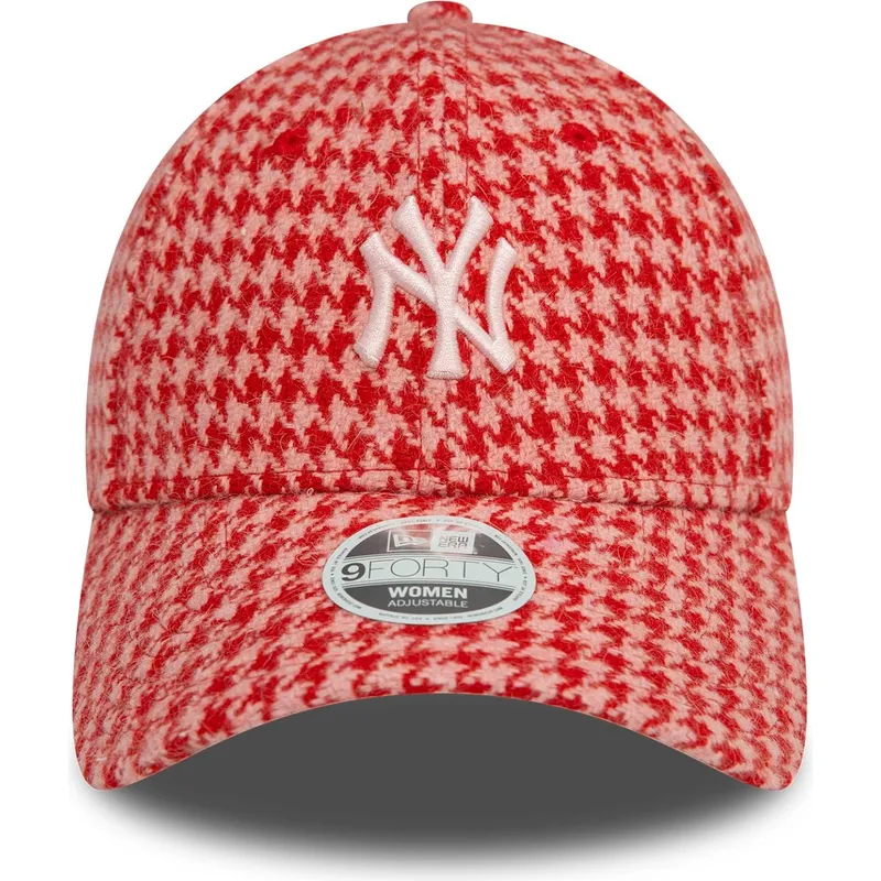 rosa-verstellbare-curved-cap-fur-damen-9forty-houndstooth-der-new-york-yankees-mlb-von-new-era