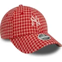 casquette-courbee-rose-ajustable-pour-femme-9forty-houndstooth-new-york-yankees-mlb-new-era