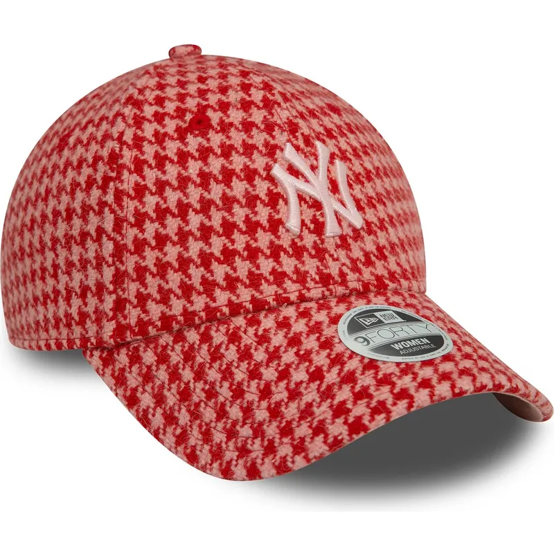 rosa-verstellbare-curved-cap-fur-damen-9forty-houndstooth-der-new-york-yankees-mlb-von-new-era