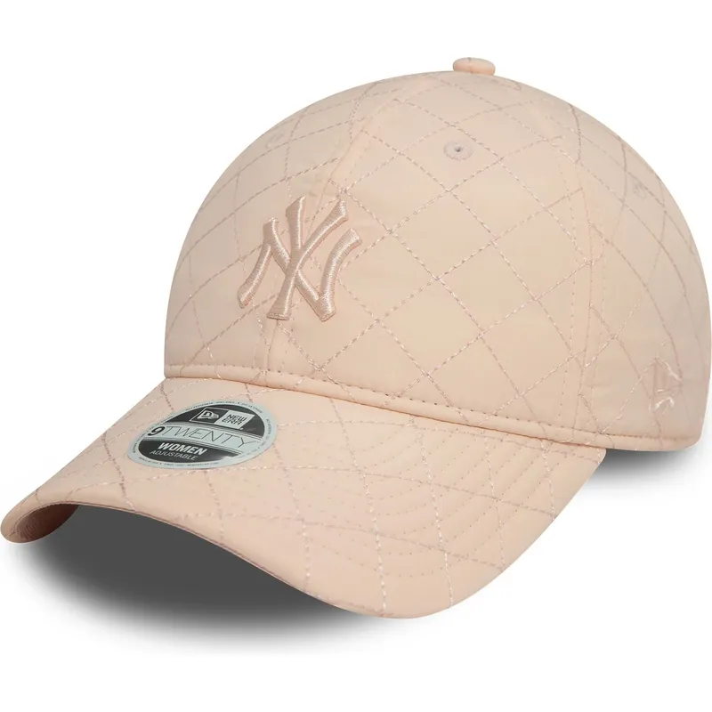 verstellbare-rosa-damen-cap-mit-gebogenem-schirm-9twenty-padded-der-new-york-yankees-mlb-von-new-era