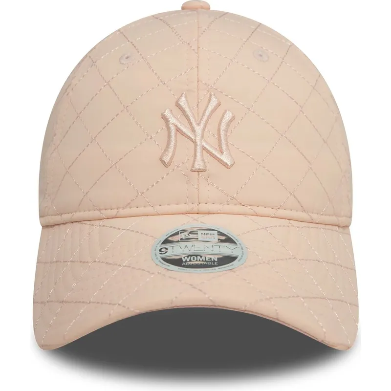 verstellbare-rosa-damen-cap-mit-gebogenem-schirm-9twenty-padded-der-new-york-yankees-mlb-von-new-era