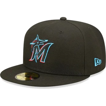 Μαύρο ρυθμιζόμενο καπέλο 59FIFTY AC Perf των Miami Marlins MLB από τη New Era