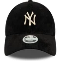 casquette-courbee-noire-ajustable-pour-femme-avec-logo-beige-9forty-cord-new-york-yankees-mlb-new-era