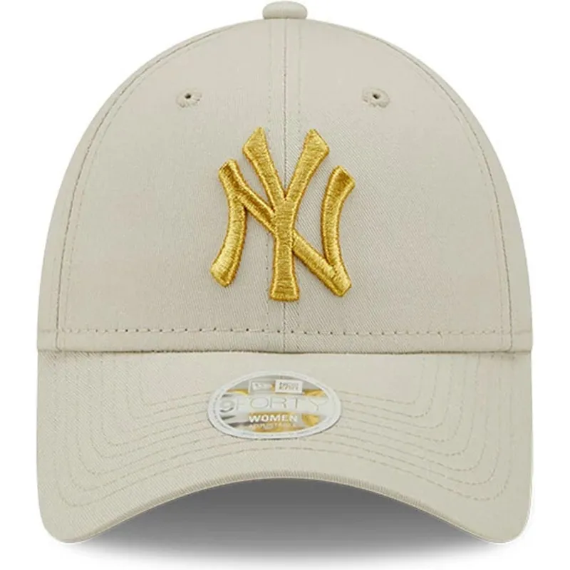 beige-justerbar-kurvad-keps-for-dam-med-gyllene-logotyp-9forty-metallic-logo-fran-new-york-yankees-mlb-av-new-era