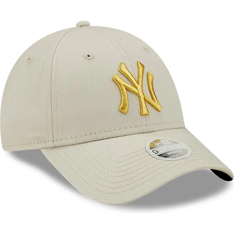 beige-justerbar-kurvad-keps-for-dam-med-gyllene-logotyp-9forty-metallic-logo-fran-new-york-yankees-mlb-av-new-era