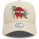 casquette-trucker-beige-pour-femme-9forty-e-frame-flower-bird-new-era