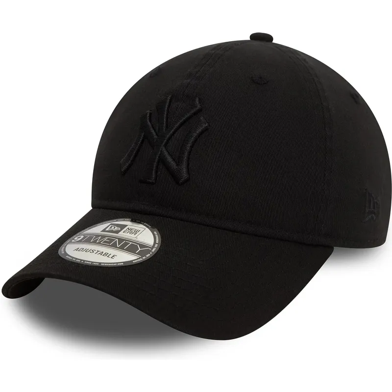 schwarze-verstellbare-curved-cap-mit-schwarzem-logo-9twenty-washed-der-new-york-yankees-mlb-von-new-era