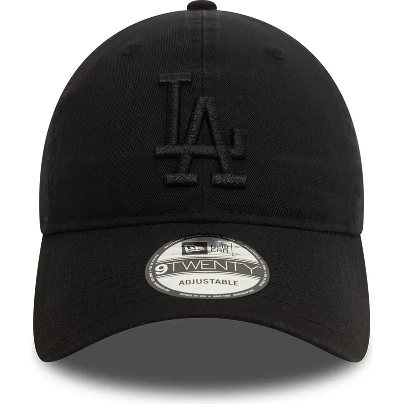 verstellbare-schwarze-curved-cap-mit-schwarzem-logo-9twenty-washed-von-los-angeles-dodgers-mlb-von-new-era