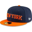 marineblaue-und-orangefarbene-anliegende-flat-cap-59fifty-statement-der-new-york-knicks-nba-von-new-era