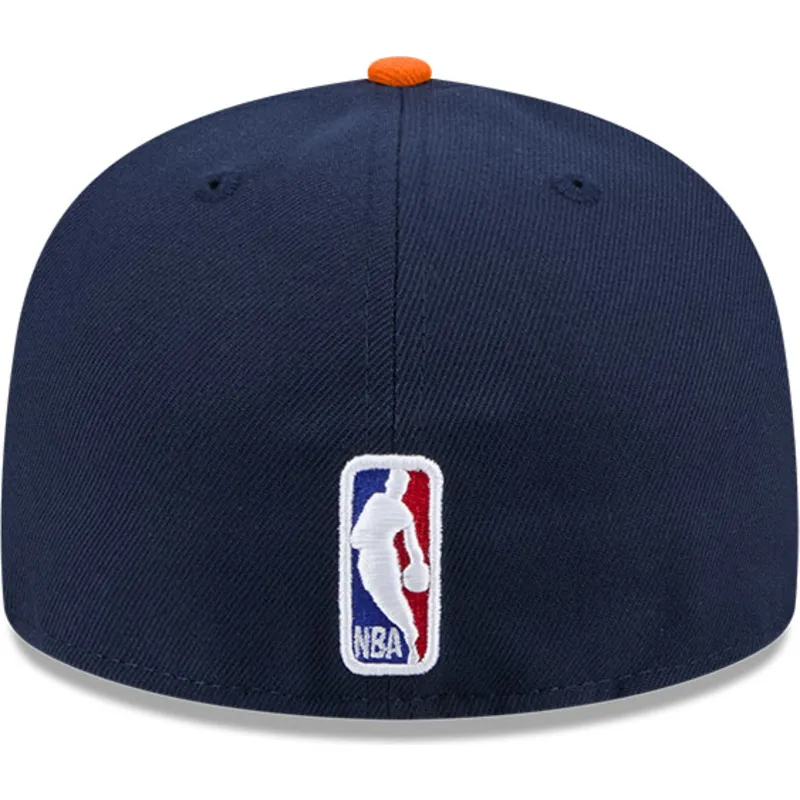 marineblaue-und-orangefarbene-anliegende-flat-cap-59fifty-statement-der-new-york-knicks-nba-von-new-era