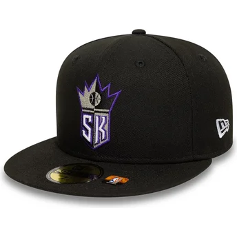 Schwarze enganliegende 59FIFTY Classic Flatcap der Sacramento Kings NBA von New Era