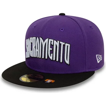 Καπέλο 59FIFTY Classic των Sacramento Kings NBA της New Era, μοβ και μαύρο, με επίπεδο γείσο και ρυθμιζόμενο μέγεθος.