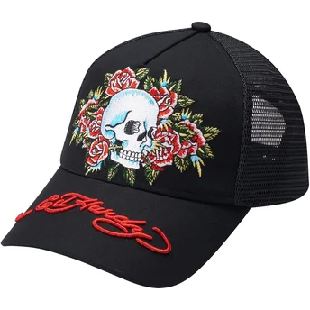 Casquette trucker noire Skull Rose Ed Hardy