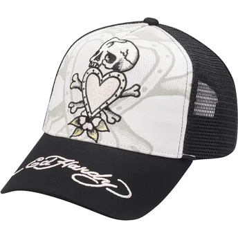 Μαύρο και λευκό καπέλο trucker Death Before από τον Ed Hardy