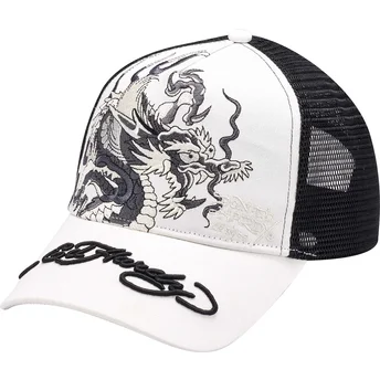Vit och svart trucker-keps Mono Giant Dragon från Ed Hardy