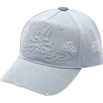 Ρυθμιζόμενο μπλε καπέλο με κυρτό γείσο Denim Embossed Skull από τον Ed Hardy