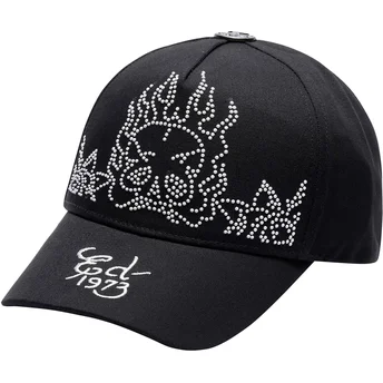Schwarze verstellbare Curved Cap Flaming Skull von Ed Hardy