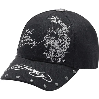 Justerbar svart böjd keps Lucky Dragon av Ed Hardy