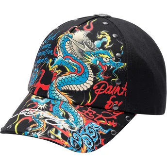 Μαύρο ρυθμιζόμενο καπέλο με καμπύλη Blue Dragon της Ed Hardy