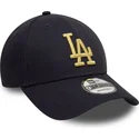 casquette-courbee-bleue-marine-ajustable-avec-logo-dore-9forty-metallic-los-angeles-dodgers-mlb-new-era