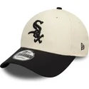 new-era-curved-brim-9forty-colour-block-chicago-white-sox-mlb-beige-and-black-adjustable-cap