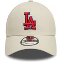 new-era-curved-brim-red-logo-9forty-side-patch-los-angeles-dodgers-mlb-beige-adjustable-cap