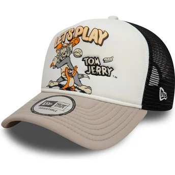 New Era Tom and Jerry 9FORTY A Frame Looney Tunes White, Beige and Black Trucker Hat