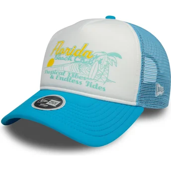 New Era Women 9FORTY A Frame Foam Cities and Beaches Florida Beach White and Blue Trucker Hat