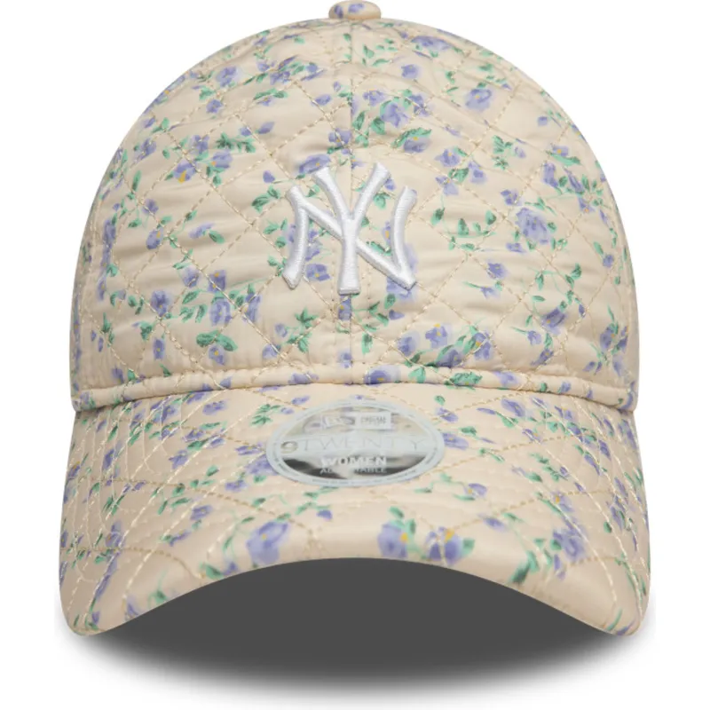 verstellbare-beige-damen-cap-9twenty-floral-quilt-new-york-yankees-mlb-von-new-era