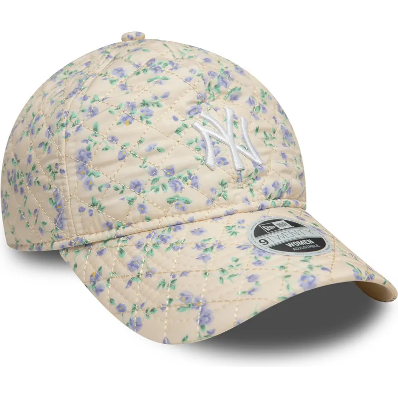verstellbare-beige-damen-cap-9twenty-floral-quilt-new-york-yankees-mlb-von-new-era