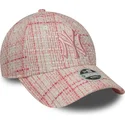 casquette-courbee-rose-ajustable-pour-femme-avec-logo-rose-9forty-tweed-new-york-yankees-mlb-new-era