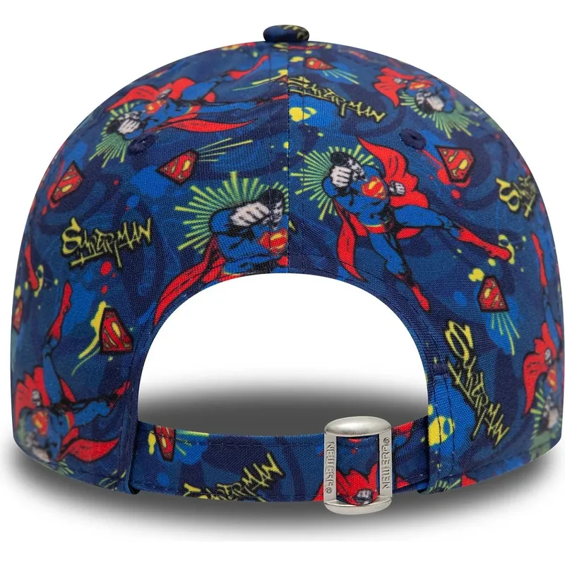 9forty-all-over-print-new-era-dc-comics-superman-kinder-cap-mit-gebogenem-schirm-in-marineblau