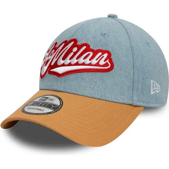 Casquette courbée bleue et marron ajustable 9FORTY Denim AC Milan Serie A New Era