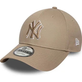 Casquette courbée marron claire ajustable avec logo marron 9FORTY Outline New York Yankees MLB New Era