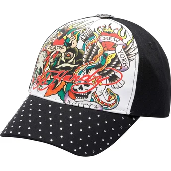 Ed Hardy Curved Brim True Til Death White and Black Adjustable Cap