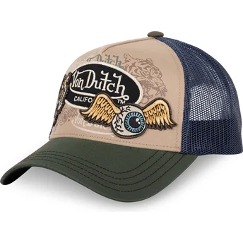 Καπέλο trucker μπεζ, μπλε και πράσινο PATCHES07 από Von Dutch