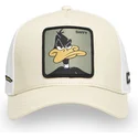 capslab-looney-tunes-daffy-duck-loo11-daf2-snapback-beige-und-weisse-kappe-mit-gebogenem-schirm