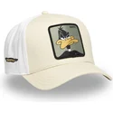 capslab-looney-tunes-daffy-duck-loo11-daf2-snapback-beige-und-weisse-kappe-mit-gebogenem-schirm