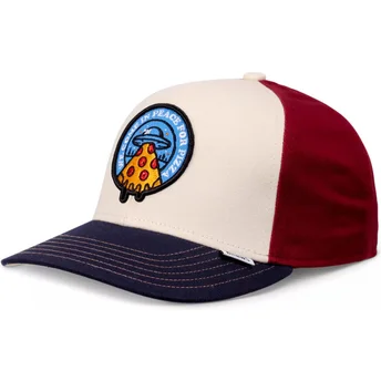 Καπέλο καμπύλης μπεζ, κόκκινο και μπλε snapback για αγόρι Peace Pizza Food από Djinns