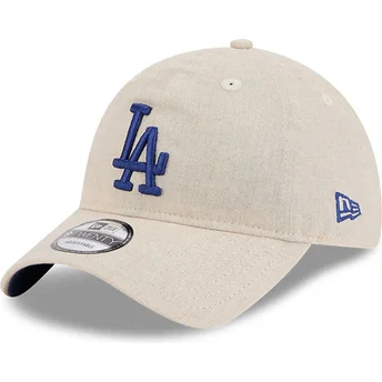 Verstellbare beige Kappe mit gebogenem Schirm und blauem Logo 9TWENTY Linen Spring Training Fan Pack 2025 der Los Angeles Dodger