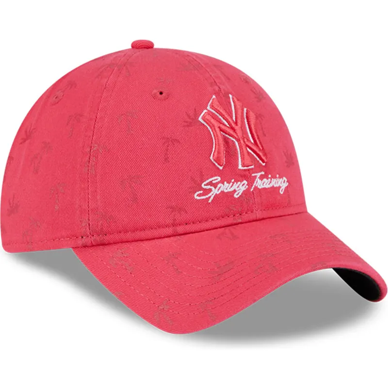 verstellbare-rosa-damenkappe-9twenty-pattern-spring-training-fan-pack-2025-der-new-york-yankees-mlb-von-new-era