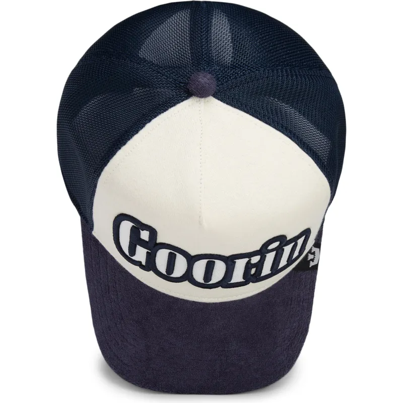 goorin-bros-full-flavor-wordmark-french-terry-beige-und-marineblaue-trucker-kappe
