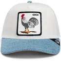 trucker-cap-weiss-und-blau-hahn-cock-rooster-fan-institution-ball-club-global-core-denim-the-farm-von-goorin-bros