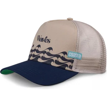 Czapka trucker beżowo-granatowa Bauhaus Waves HFT od Coastal