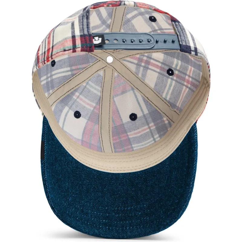 goorin-bros-curved-brim-raised-in-a-barn-papa-cap-madras-the-farm-marinbla-och-rod-snapback-keps
