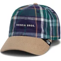 goorin-bros-curved-brim-hardly-working-papa-cap-madras-the-farm-marineblaue-und-braune-snapback-cap